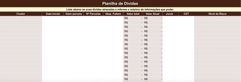 Planilha de Dívidas